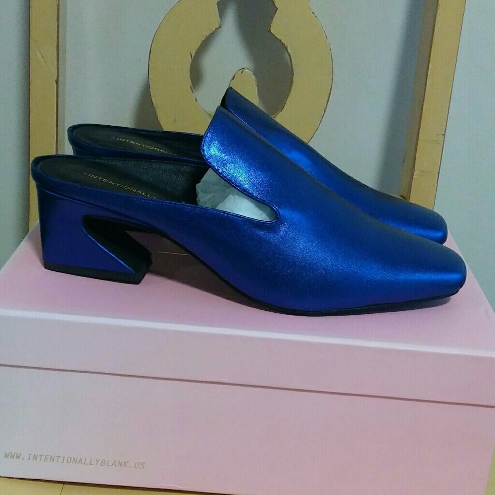 Intentionally Blank Bright Blue Mules 9 - Picture 1 of 8